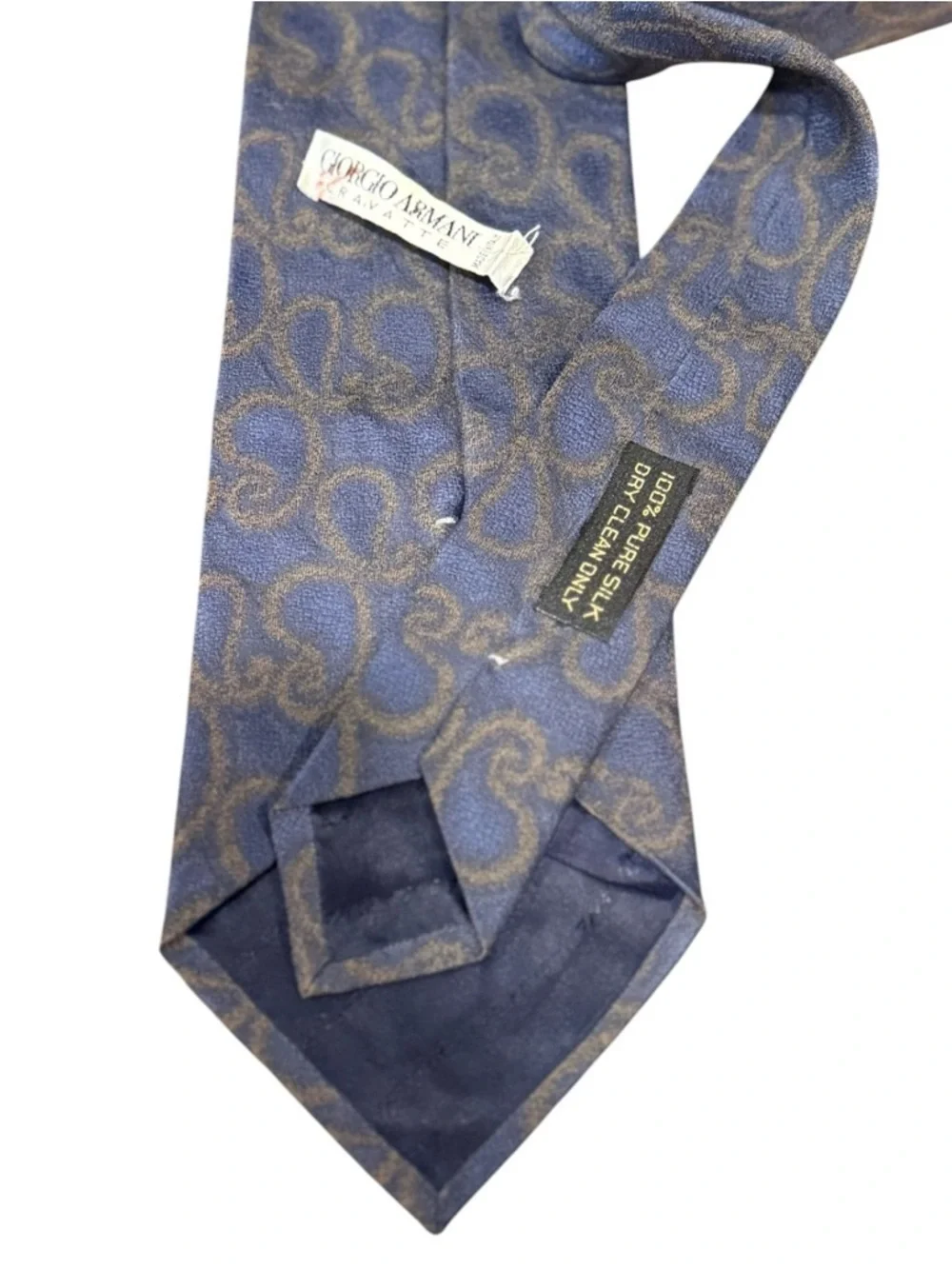Giorgio Armani Silk Necktie Navy Scrollwork Print Vintage Italy Men